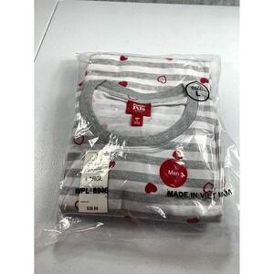 Macy's Family PJs Matching Pajama Set 2-Pc Men Large Gray Hearts Strip Valentine